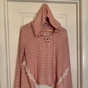 Maurices Hooded lace and lace up detail top